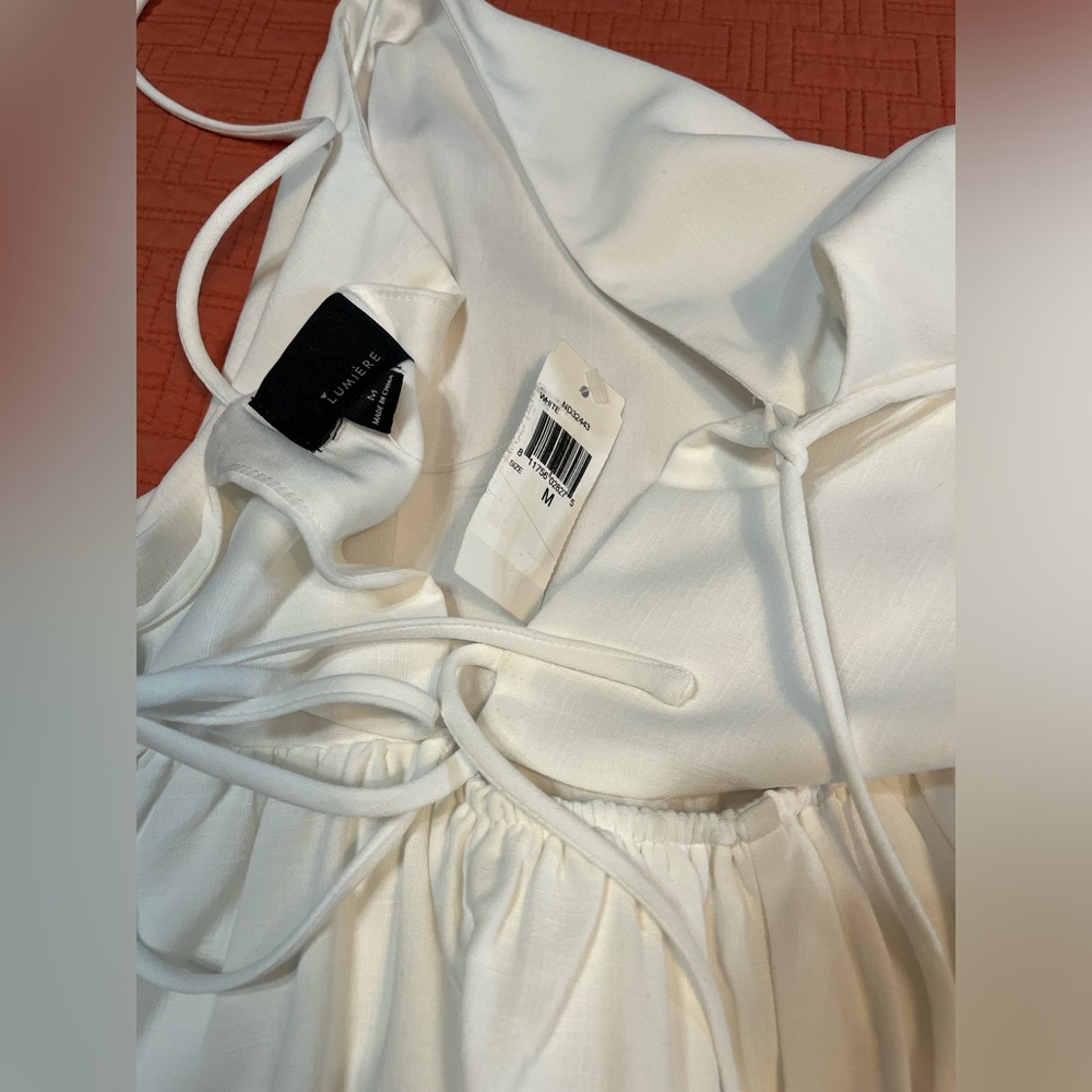 NWT Lumiere Sz M adjustable strap backless lined white midi dress - Picture 3 of 3